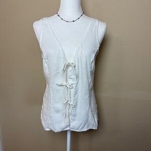 A New Day White Linen Tank Top Tie Front - XS